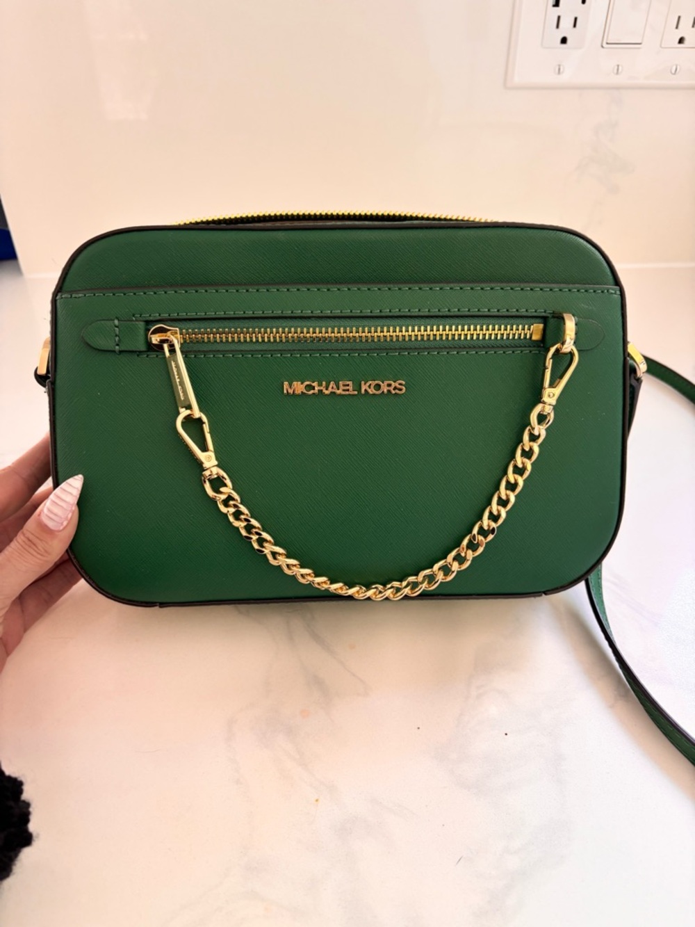 Michael Kors Green Saffiano Leather Crossbody Camera Bag